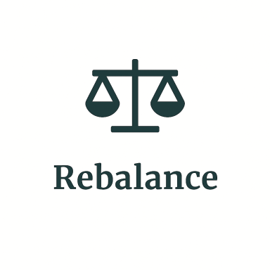 Logo of Rebalance featuring balanced scales above the word "Rebalance".